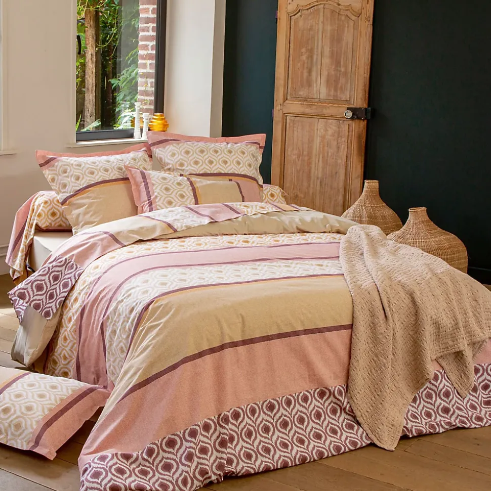 Housse de couette 300x240 cm coton INOUK rose/beige