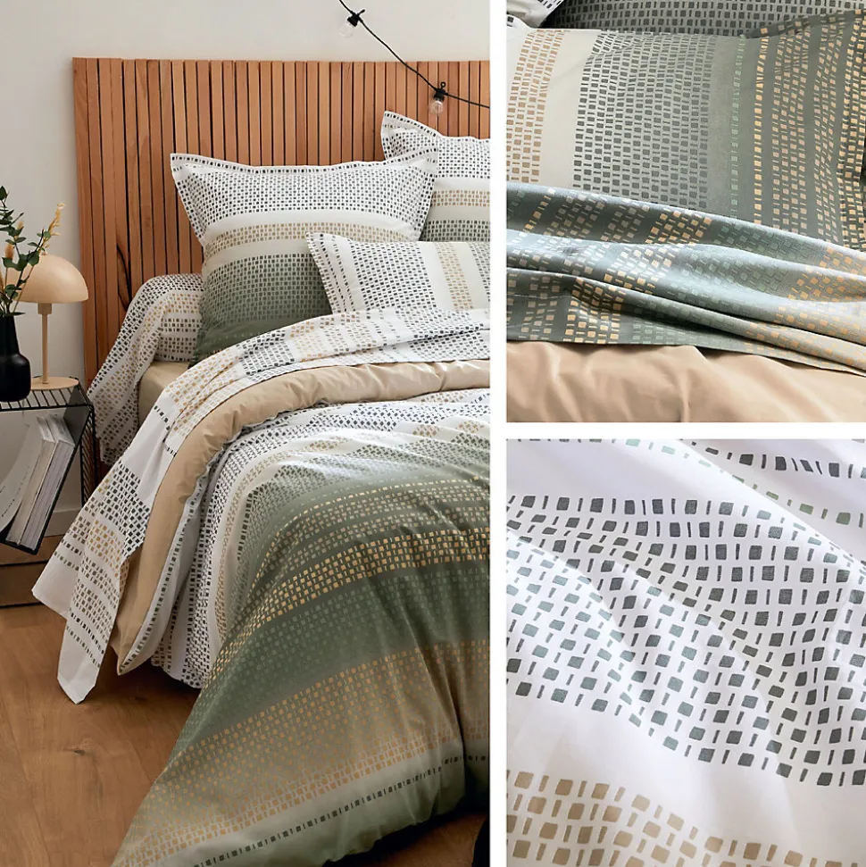 Housse de couette 260x240 cm coton NIAGARA vert Kaki