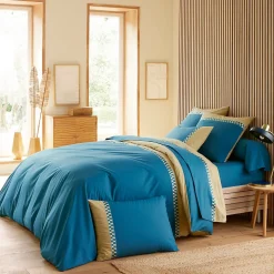 Housse de couette 240x220 cm en percale de coton LINOA bleu cobalt
