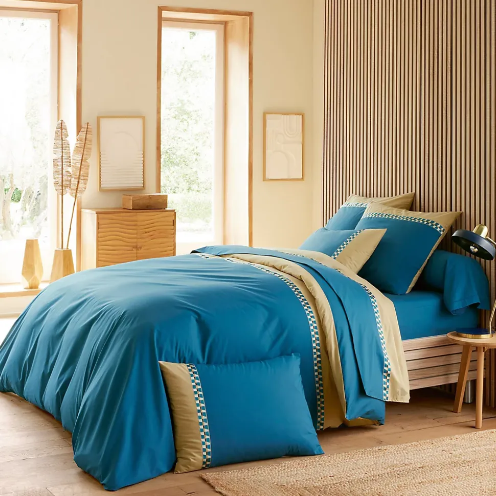 Housse de couette 240x220 cm en percale de coton LINOA bleu cobalt