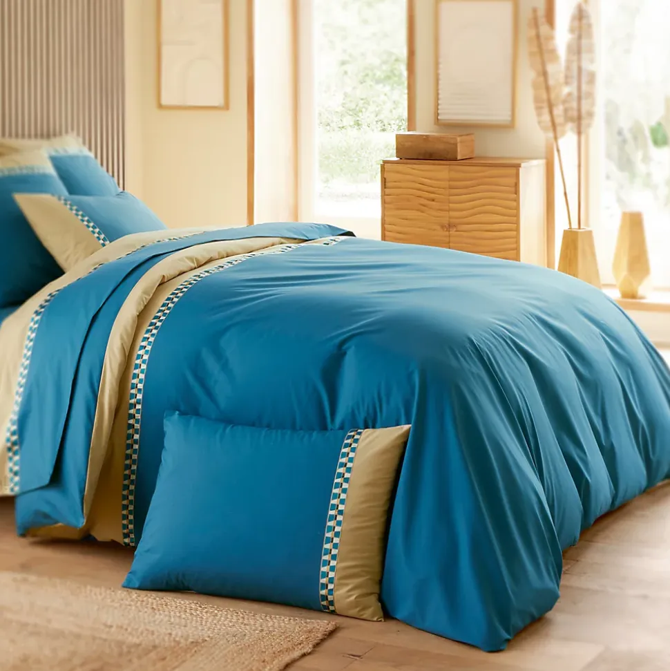 Housse de couette 240x220 cm en percale de coton LINOA bleu cobalt