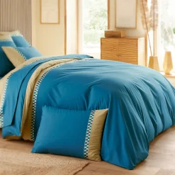 Housse de couette 300x240 cm en percale de coton LINOA bleu cobalt