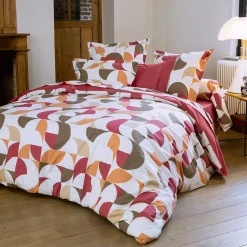 Housse de couette 260x240 cm en 100% percale MODULO blanc acajou