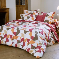 Housse de couette 260x240 cm en 100% percale MODULO blanc acajou