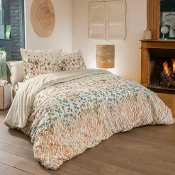 Housse de couette 140x200 cm en coton ÉVASION pêche écru