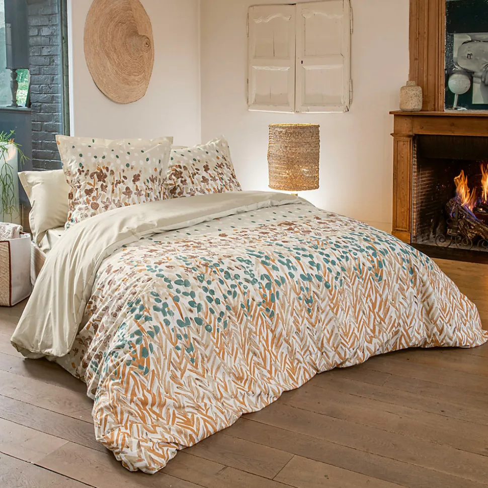 Housse de couette 140x200 cm en coton ÉVASION pêche écru