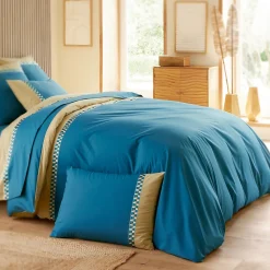 Housse de couette 200x200 cm en percale de coton LINOA bleu cobalt