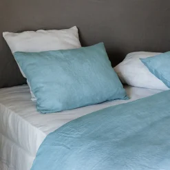 Housse de couette 260X240 cm lin lavé SONATE bleu Topaze