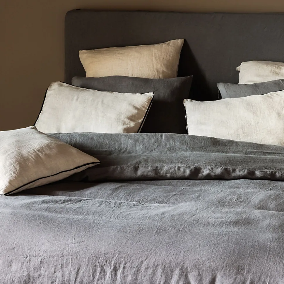 Housse de couette 260X240 cm lit queen size lin lavé SONATE vert Sauge