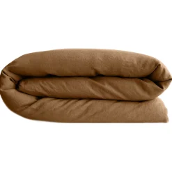 Housse de couette 260X240 cm lit lin lavé SONATE marron Cognac