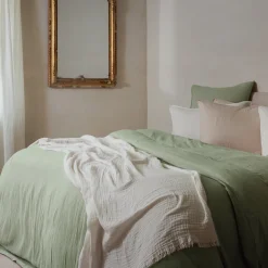 Housse de couette 260x240 cm mousseline de coton MILOS vert mousse