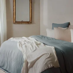 Housse de couette 260x240 cm mousseline de coton MILOS vert lichen