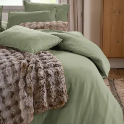 Housse de couette 240x220 cm mousseline de coton MILOS vert mousse