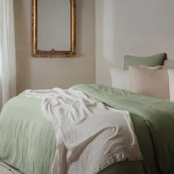 Housse de couette 240x220 cm mousseline de coton MILOS vert mousse