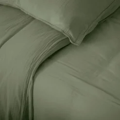 Housse de couette 240x220 cm mousseline de coton MILOS vert mousse