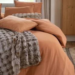 Housse de couette 240x220 cm mousseline de coton MILOS marron terre cuite