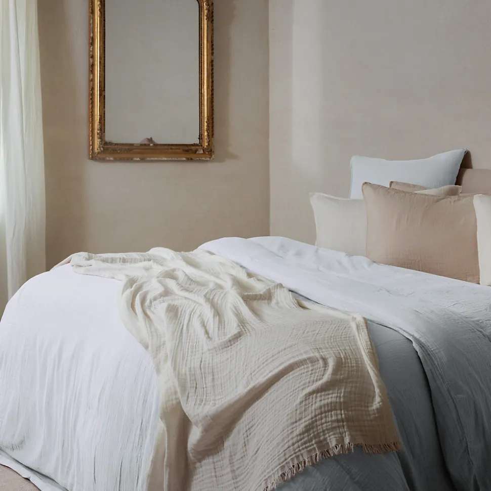 Housse de couette 240x220 cm mousseline de coton MILOS blanc neige