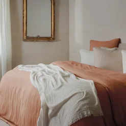 Housse de couette 240x220 cm mousseline de coton MILOS marron cognac