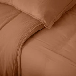 Housse de couette 240x220 cm mousseline de coton MILOS marron cognac