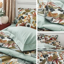 Housse de couette 240x220 cm percale coton CASCADE vert sauge
