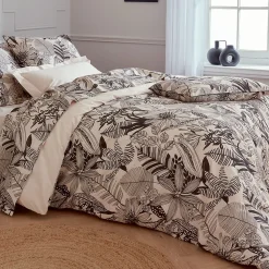 Housse de couette 200x200 cm percale de coton ALBA beige/noir