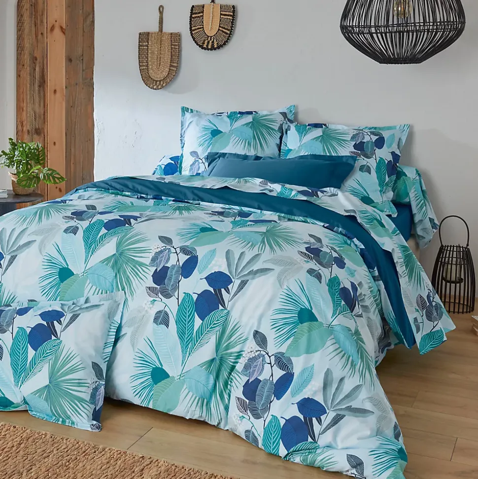Housse de couette 240x220 cm percale de coton MOOREA PACIFIC bleu/vert