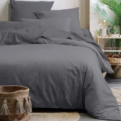 Housse de couette 240x220 Horizon ardoise 100% coton bio 57 fils