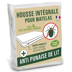 Housse intégrale matelas - Anti-Punaise de lit - Fermeture à glissière - Sans traitement chimique - Ep. Jusqu'à 25 cm