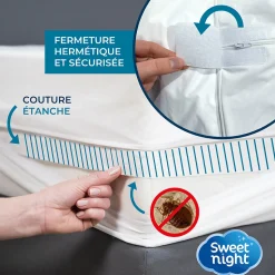 Housse intégrale matelas imperméable - Anti-Punaise de lit et Anti-acariens - Sans traitement chimique - Ep. jusqu'à 12 cm