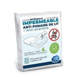Housse intégrale matelas imperméable - Anti-Punaise de lit et Anti-acariens - Sans traitement chimique - Ep. jusqu'à 30 cm