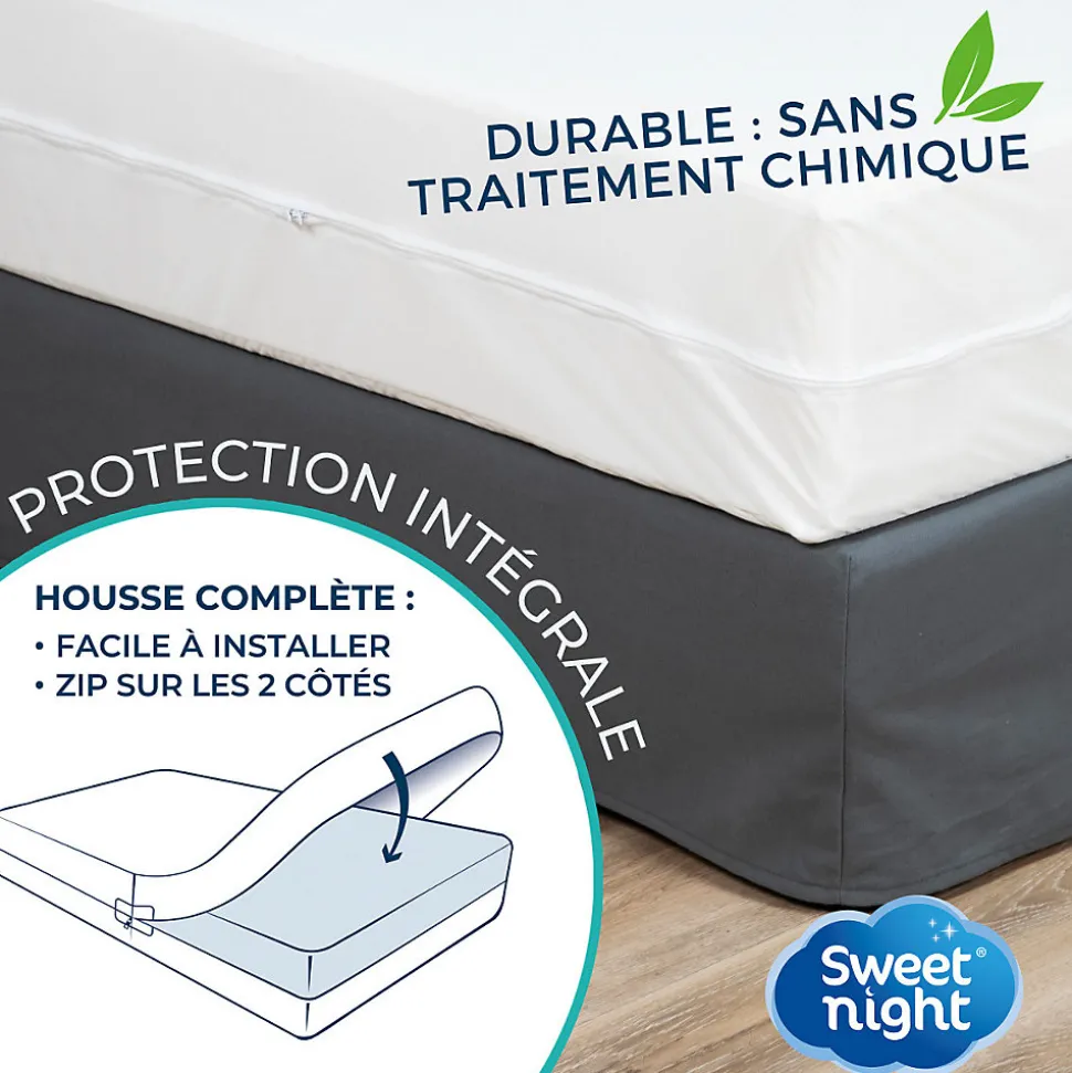 Housse intégrale matelas imperméable - Anti-Punaise de lit et Anti-acariens - Sans traitement chimique - Ep. jusqu'à 30 cm