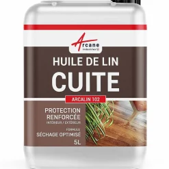 Huile de lin cuite pour entretien des bois, parquets, meubles, terrasse, pierres naturelles - 5 L - ARCANE INDUSTRIES