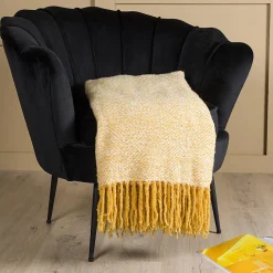 Jeté de canapé à motif chevrons Toby 170x130 cm Jaune et blanc