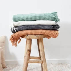 Jeté de canapé en coton gaufré 170x250 cm Ivoire