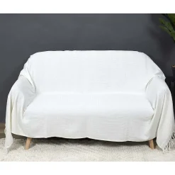 Jeté de canapé en coton gaufré 170x250 cm Ivoire