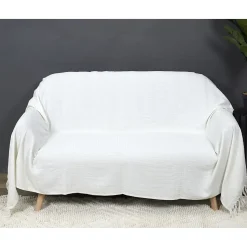 Jeté de canapé en coton gaufré 170x250 cm Ivoire