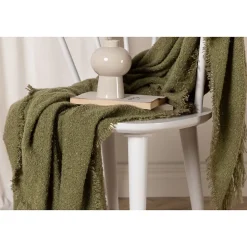 Jeté de canapé en polyester avec pampilles Stanly 170x130 cm Vert