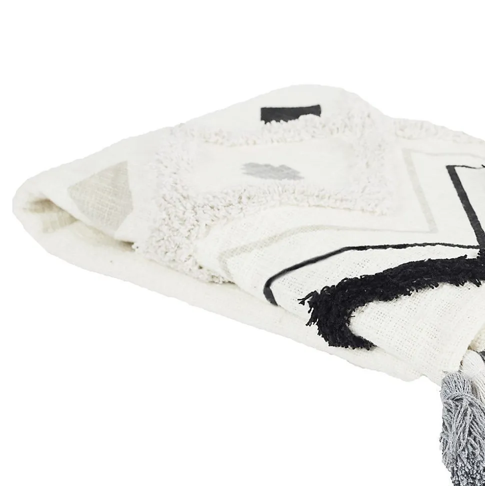 Jeté de canapé ethnique tufté noir 130x150 cm