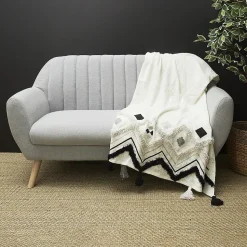 Jeté de canapé ethnique tufté noir 130x150 cm