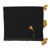 Jeté de canapé surpiqué pompons noir 130x150 cm