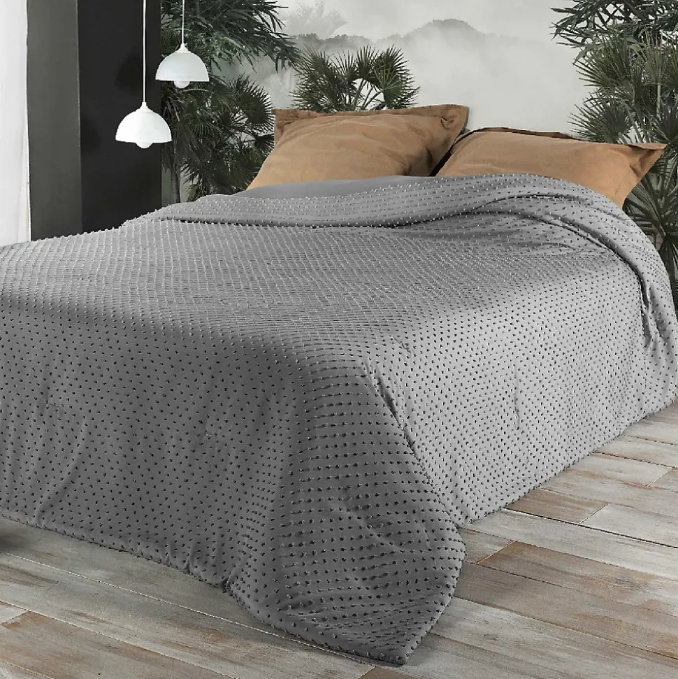 Jeté de lit à petits pompons (230x250 cm - Gris clair)