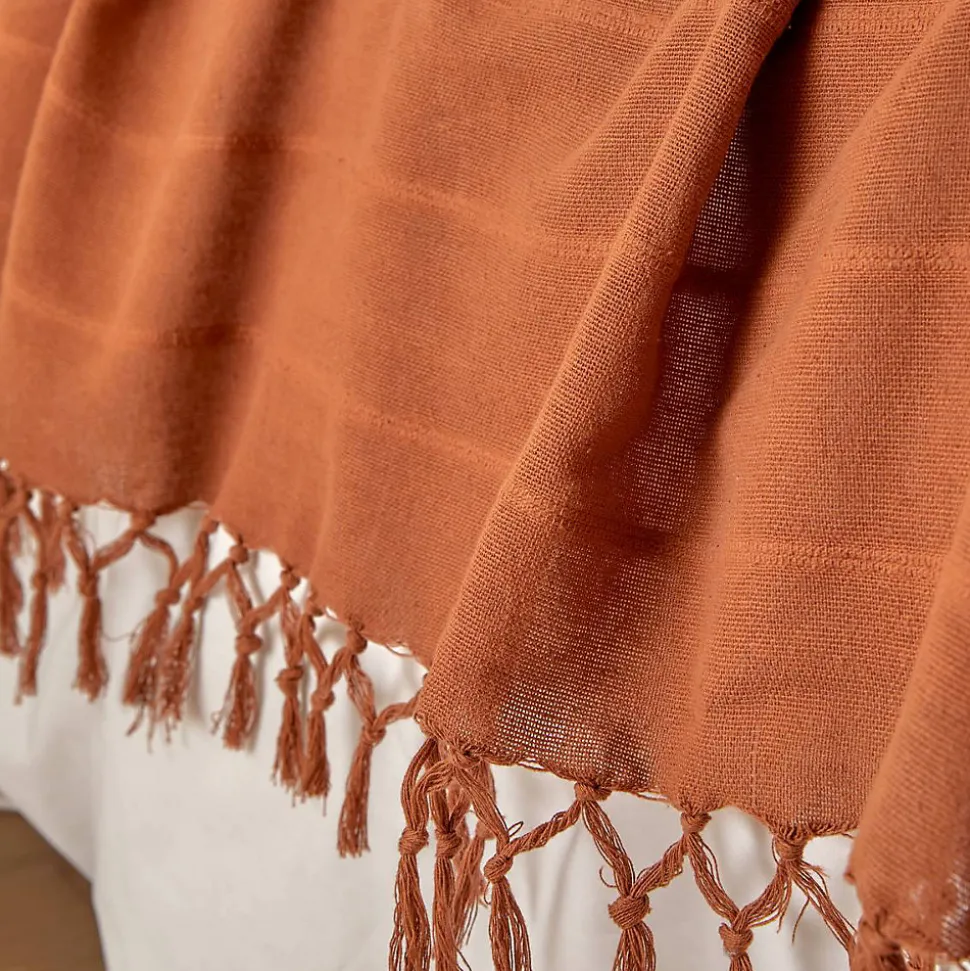 Jeté de lit Anjali 220x160 terracotta en coton - Atmosphera