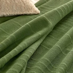 Jeté de lit Anjali 220x160 vert kaki en coton - Atmosphera