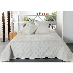 Jeté de lit aux formes géométriques surpiquées (230x250 cm - Ecru)