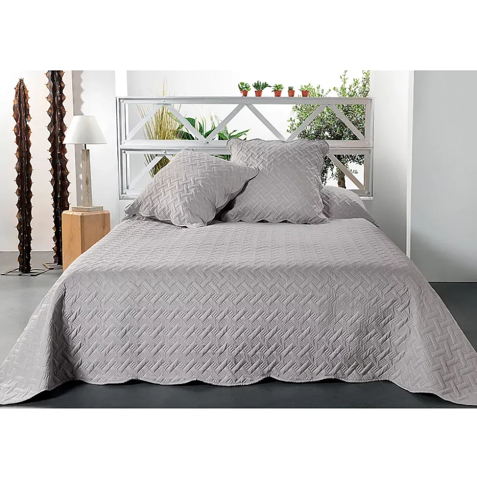 Jeté de lit aux formes géométriques surpiquées (250x260 cm - Gris clair)