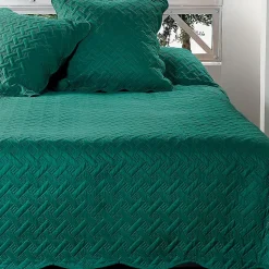 Jeté de lit aux formes géométriques surpiquées (250x260 cm - Vert)