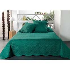 Jeté de lit aux formes géométriques surpiquées (250x260 cm - Vert)