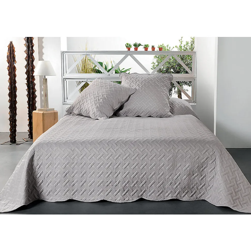 Jeté de lit aux formes géométriques surpiquées (230x250 cm - Gris clair)