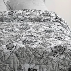 Jeté de lit aux impressions florales (240x260 cm - Gris Perle)