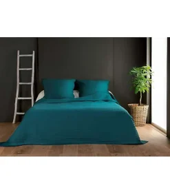 Jeté de lit bleu canard capitonné style boutis - 250x260cm - Bleu canard